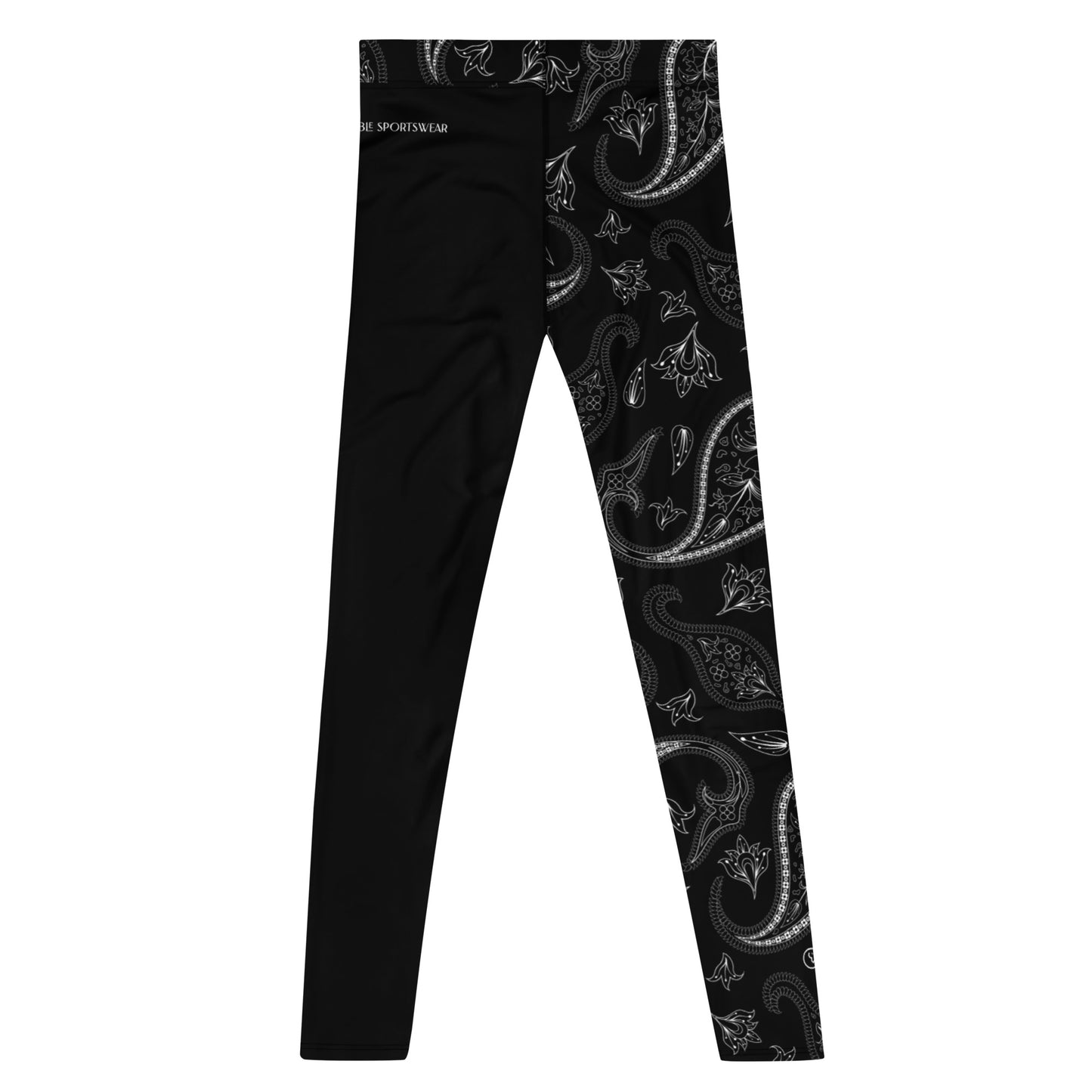 Humble sportswear, men's color match leggings, men's black paisley active performance leggings