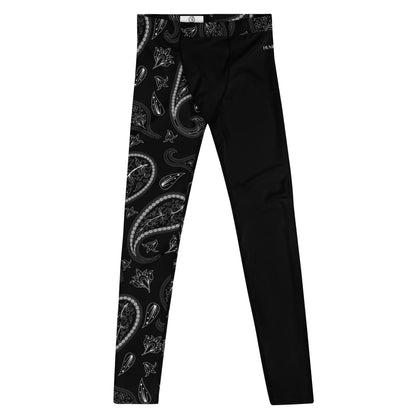 Humble sportswear, men's color match leggings, men's black paisley active performance leggings