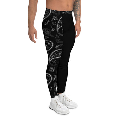 Humble sportswear, men's color match leggings, men's black paisley active performance leggings