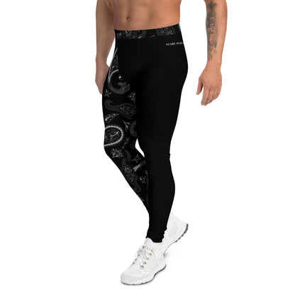 Humble sportswear, men's color match leggings, men's black paisley active performance leggings