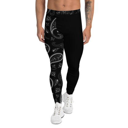 Humble sportswear, men's color match leggings, men's black paisley active performance leggings