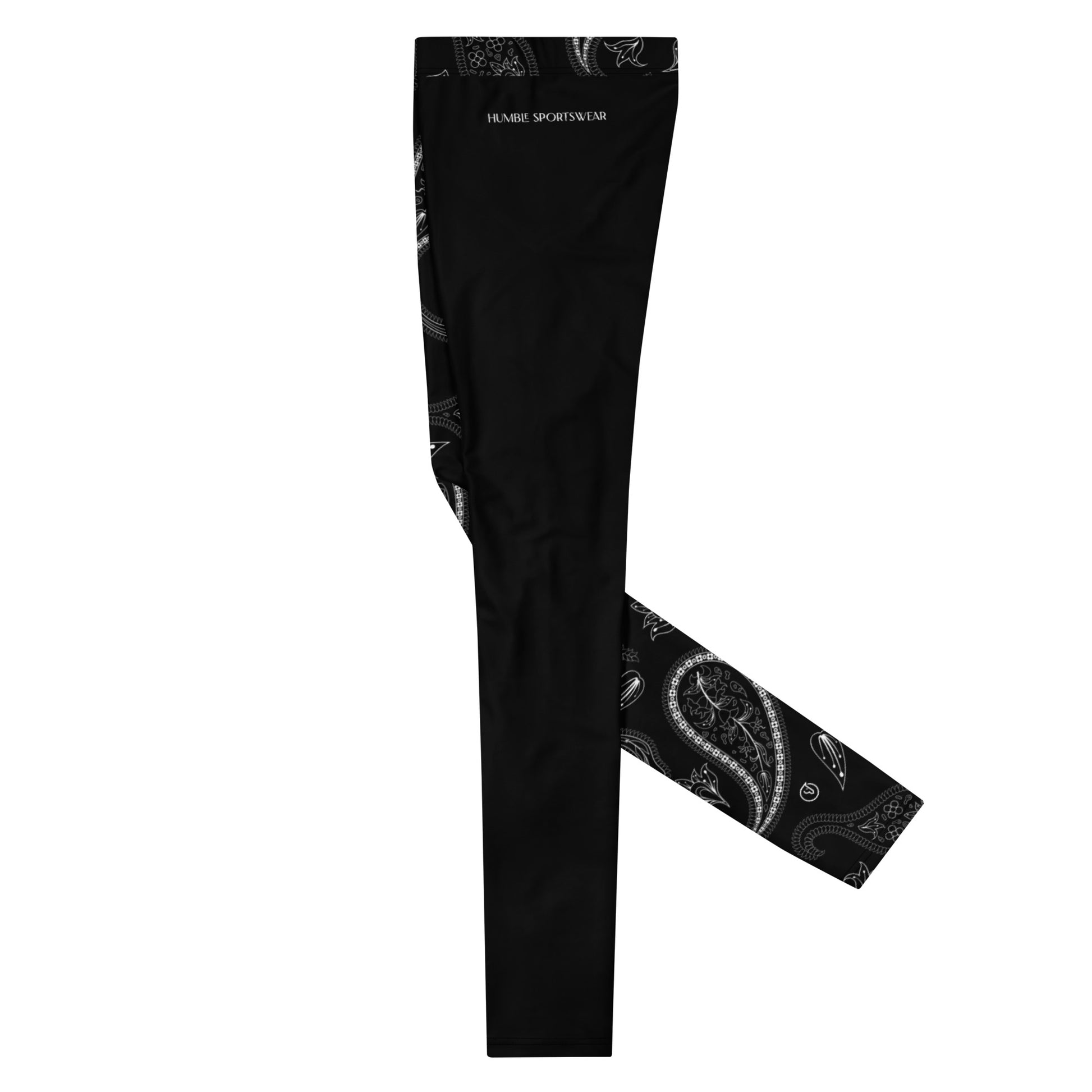 Humble sportswear, men's color match leggings, men's black paisley active performance leggings