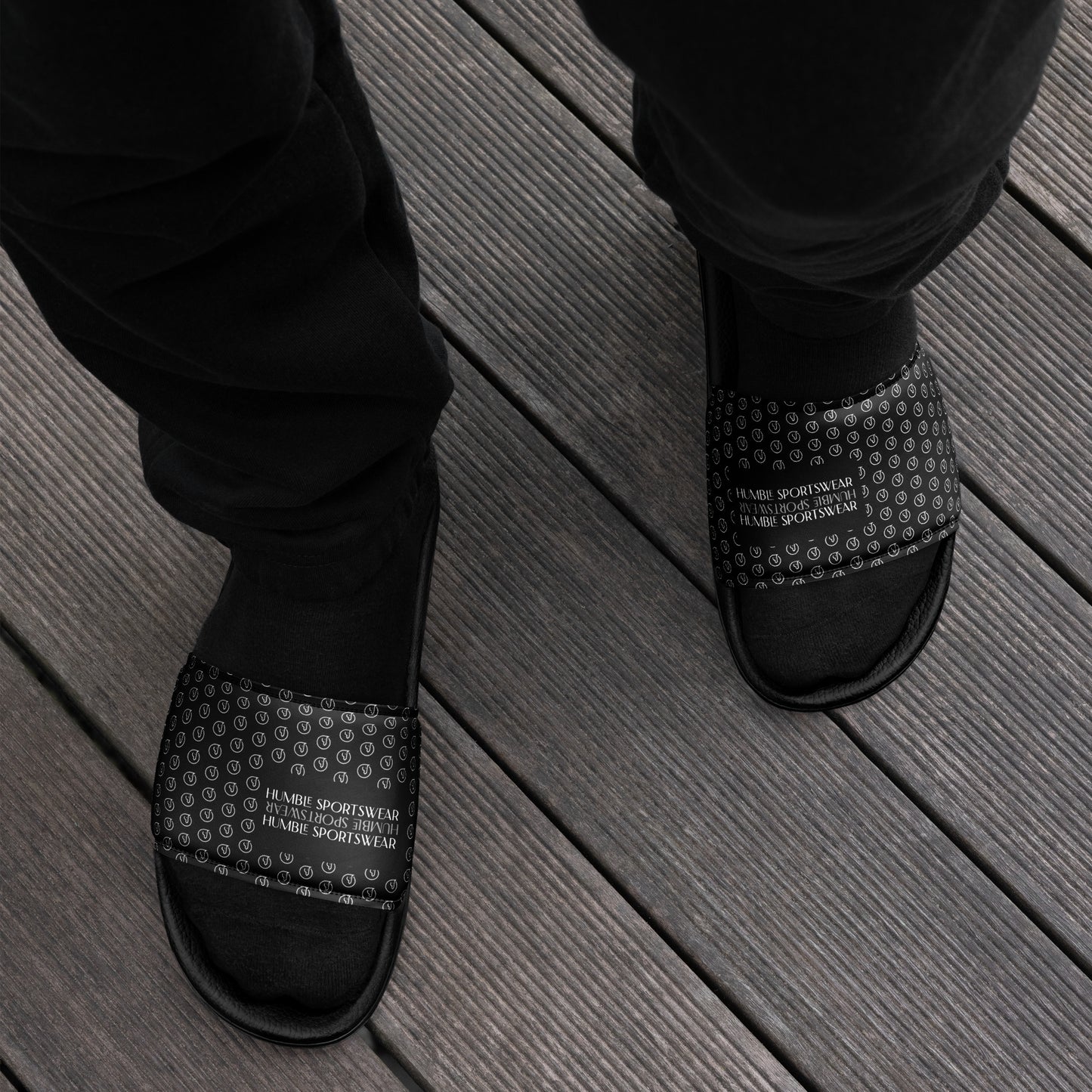 Humble Sportswear™ Men’s Pure Black slip-on slides sandals