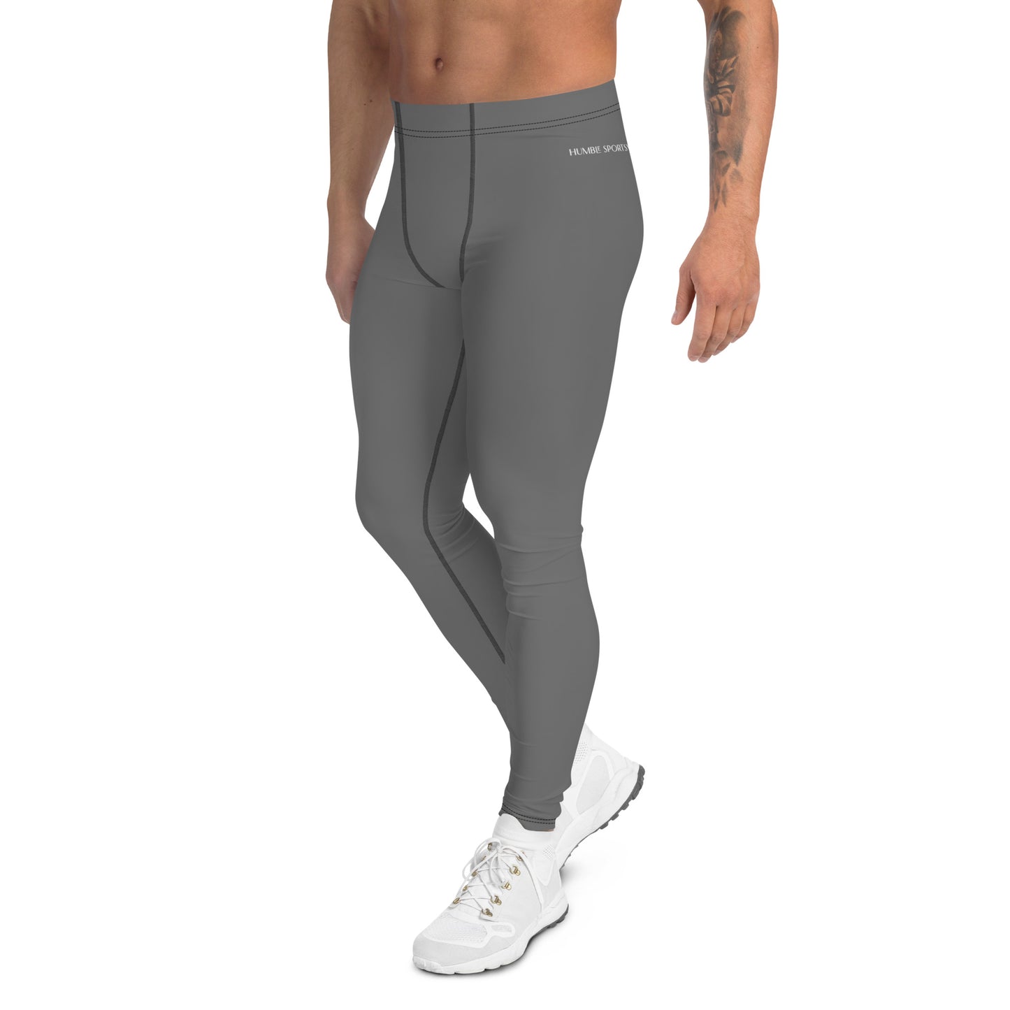 Humble Sportswear, men's long color match grey compression sports leggings 