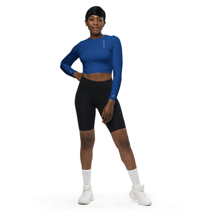 Humble Sportswear women’s color match blue long sleeve compression crop top, women’s athletic wear