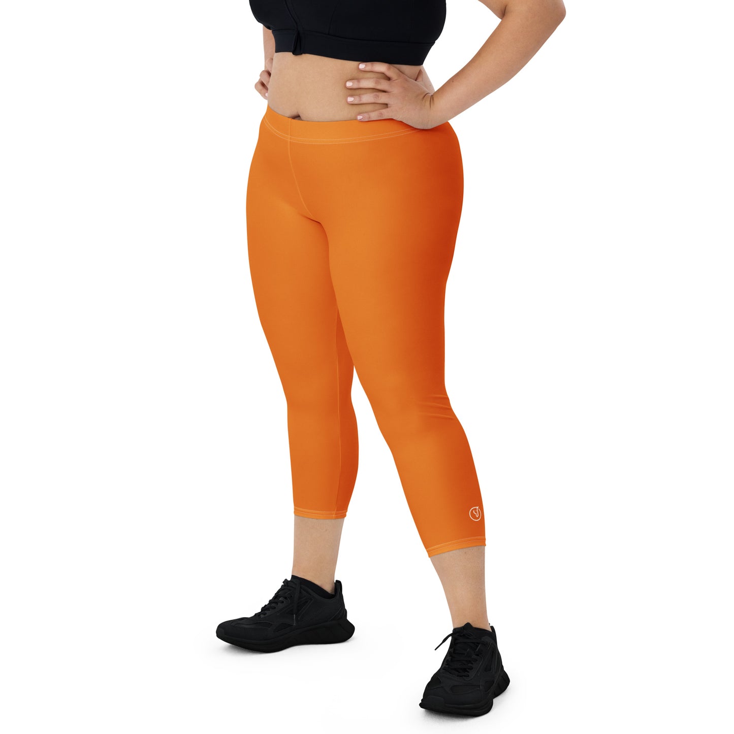 Humble Sportswear, women’s color match leggings, women’s capri leggings, orange leggings