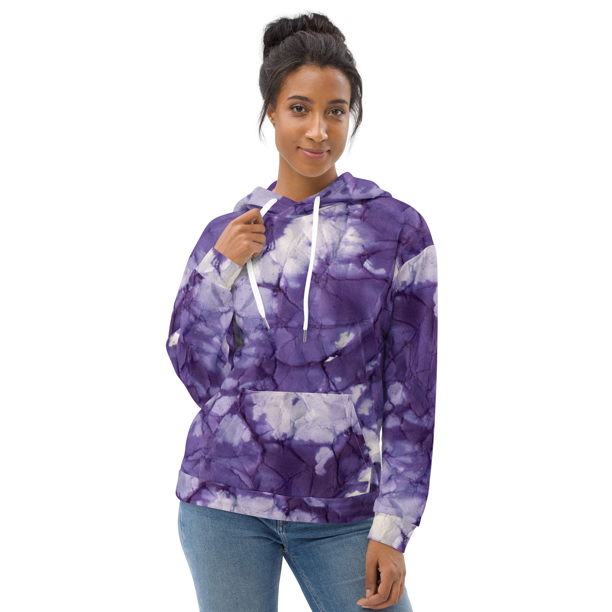 Humble Sportswear™ Women's Tie-Dyed Purple Fleece Hoodie - Mireille Fine Art