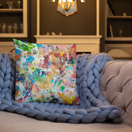Mireille Fine Art, abstract paint splatter throw pillow home decor, 18x18