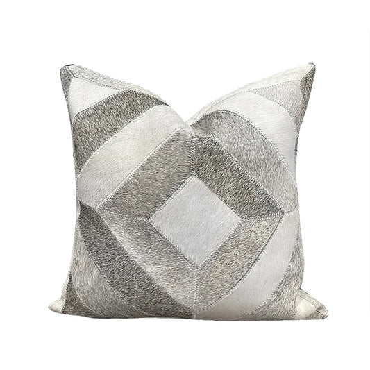Leather fur throw pillow cover silver 