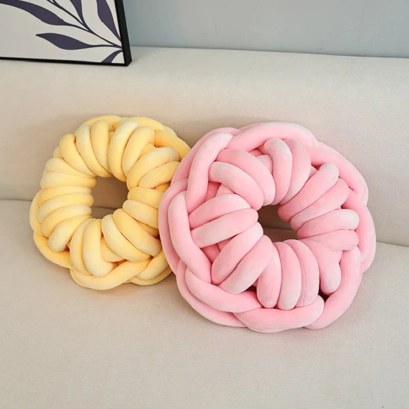 Set of knotted pillow round donut shaped weaved throw pillows