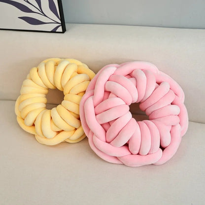 Set of knotted pillow round donut shaped weaved throw pillows