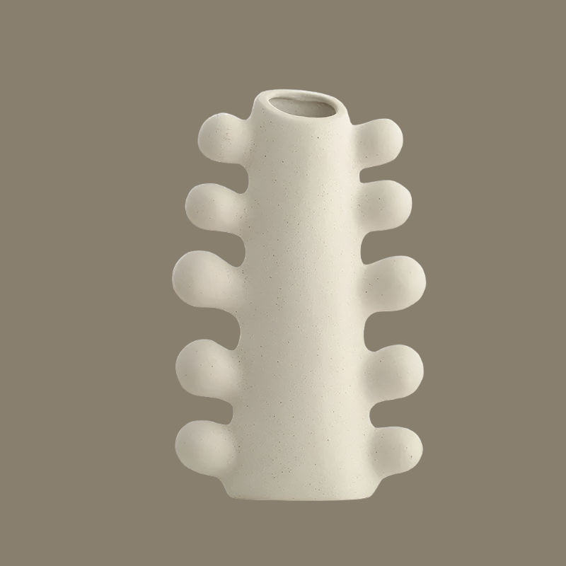 White flower vase abstract, morine spined ceramic vase, Mireille Fine Art