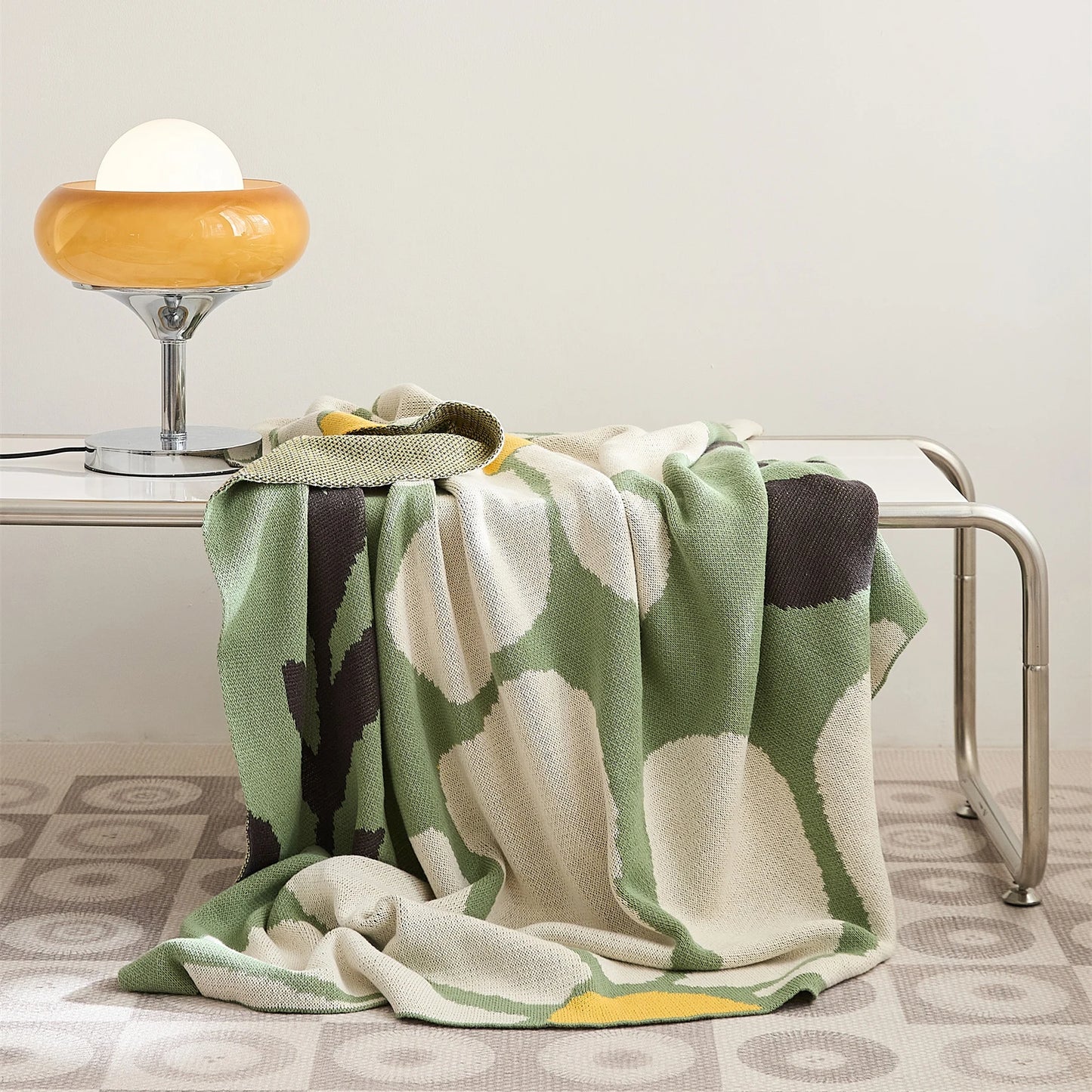 Mireille Fine Art, light green floral knitted throw blanket