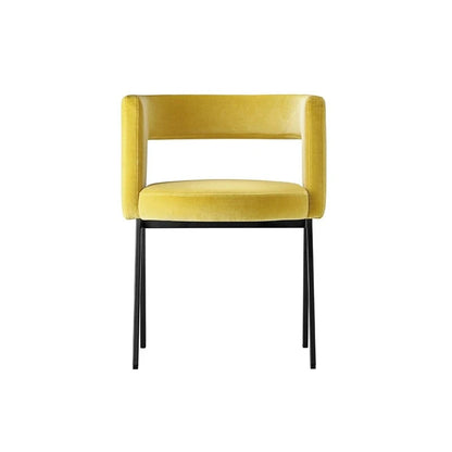 mid-century modern dining chair with buff yellow velvet fabric, Mireille Fine Art 