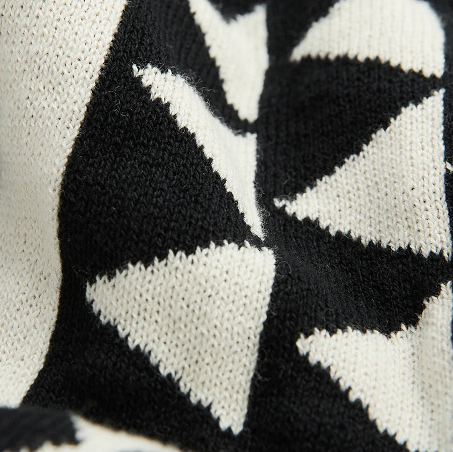 Tribal patterned black and white premium cotton throw blanket 