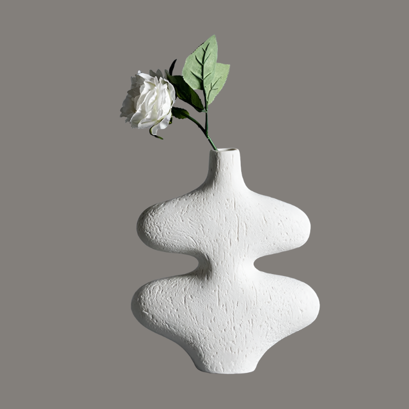 unglazed matte ceramic vase, white abstract vase for flowers, Mireille Fine Art 