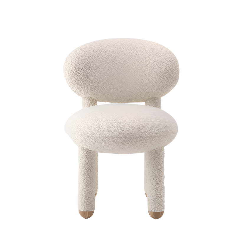 modern lambswool white boucle dining chair with cold cap legs