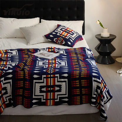 Mireille Fine Art, home decor cotton throw blanket tribal pattern colorful fadeless knitted blanket 
