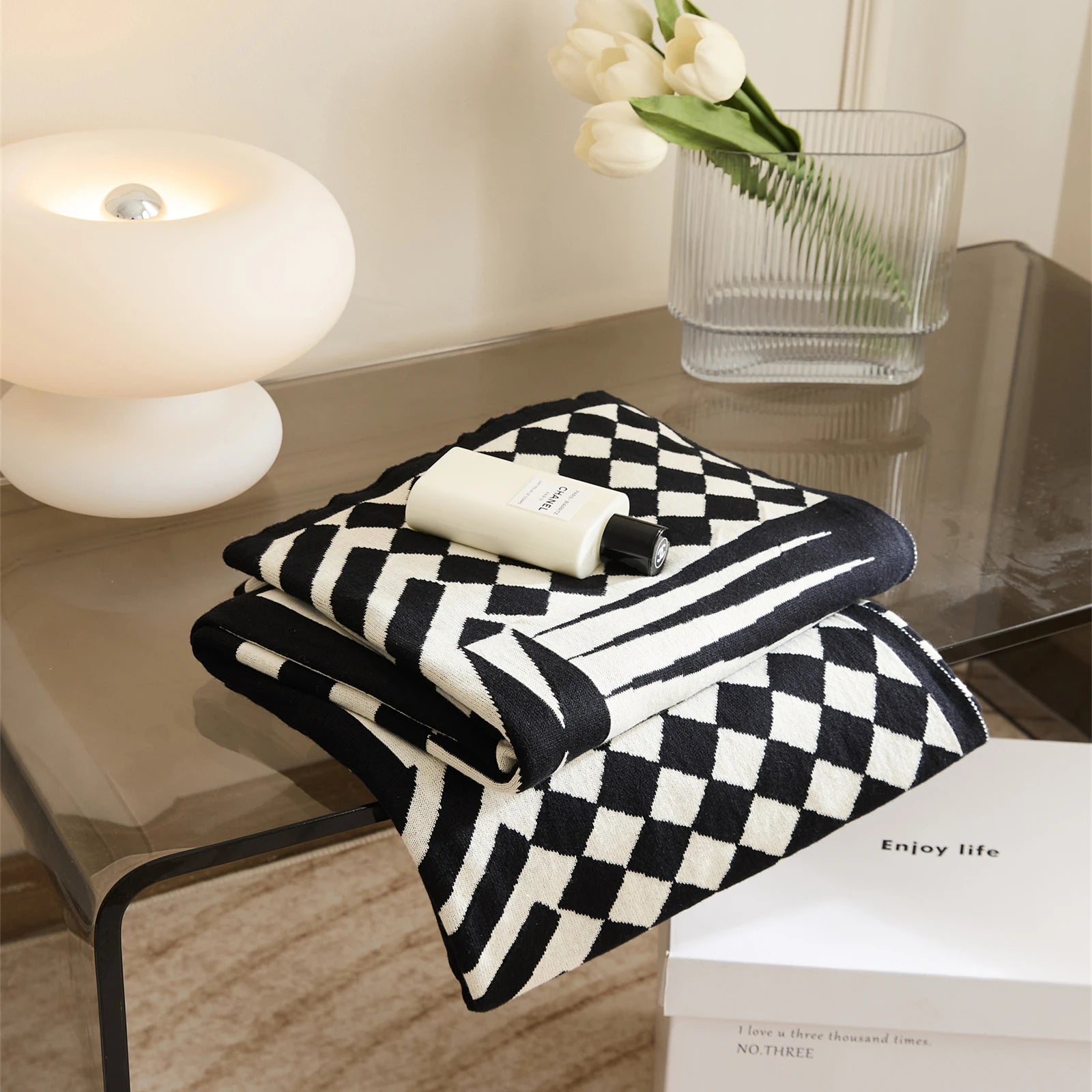 Tribal patterned black and white premium cotton throw blanket 