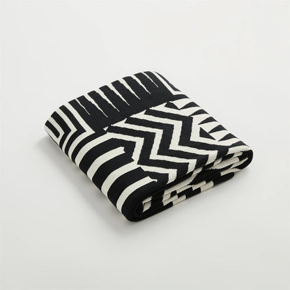 Tribal patterned black and white premium cotton throw blanket 