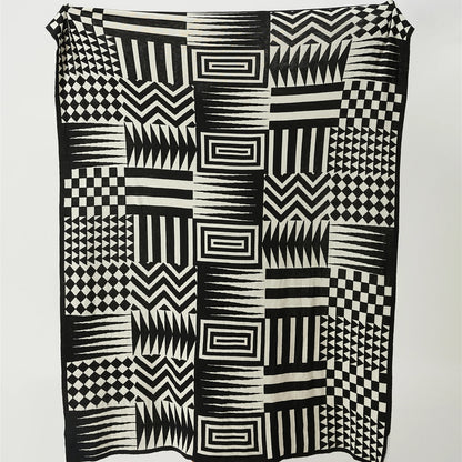 Tribal patterned black and white premium cotton throw blanket 