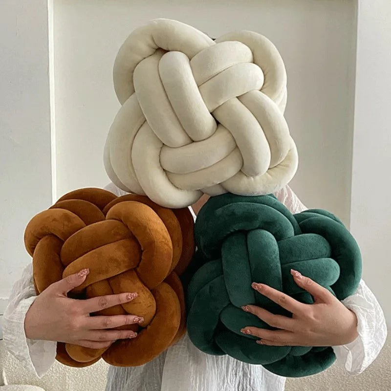 Mireille Fine Art, velvet knotted pillow ball cushions, studio image