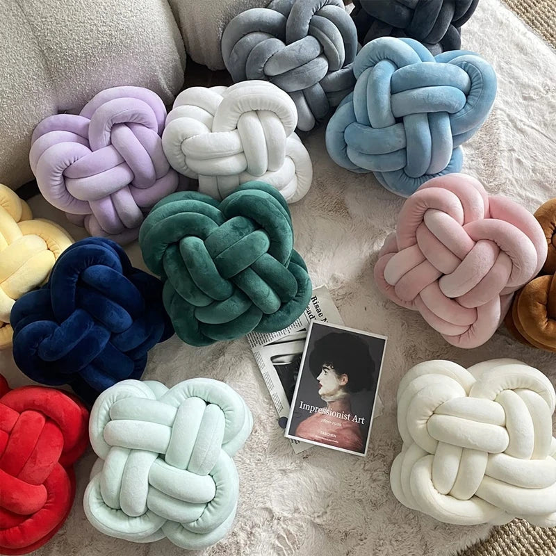 Mireille Fine Art, velvet knotted pillow ball cushions, all colors