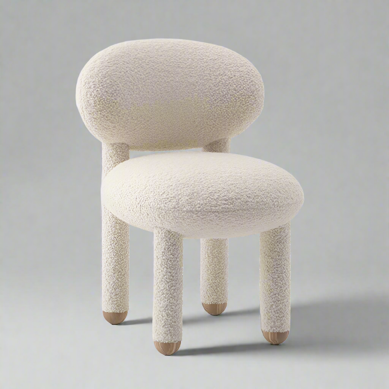 modern lambswool boucle dining chair with cold cap legs