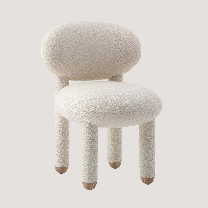 modern lambswool boucle dining chair with cold cap legs