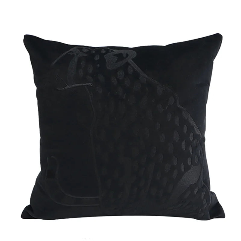Mireille Fine Art, embroidered leopard throw pillow cover black