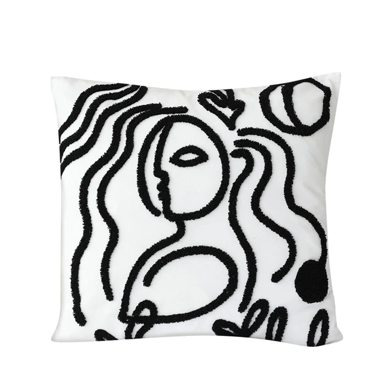 Embroidered throw pillow cover, abstract throw pillow case with modern embroidery