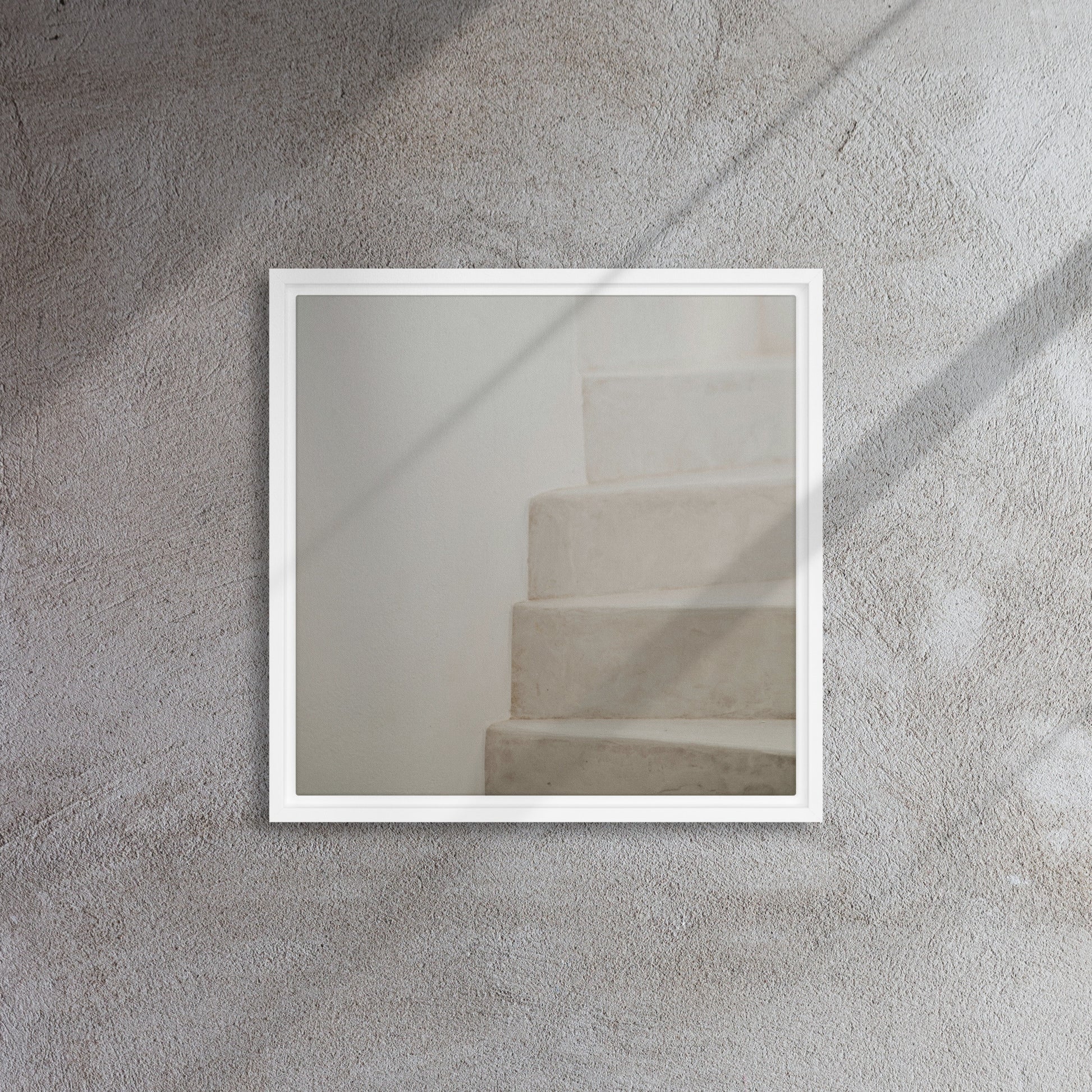 Mireille Fine Art, stair artwork canvas print, white floater frame 