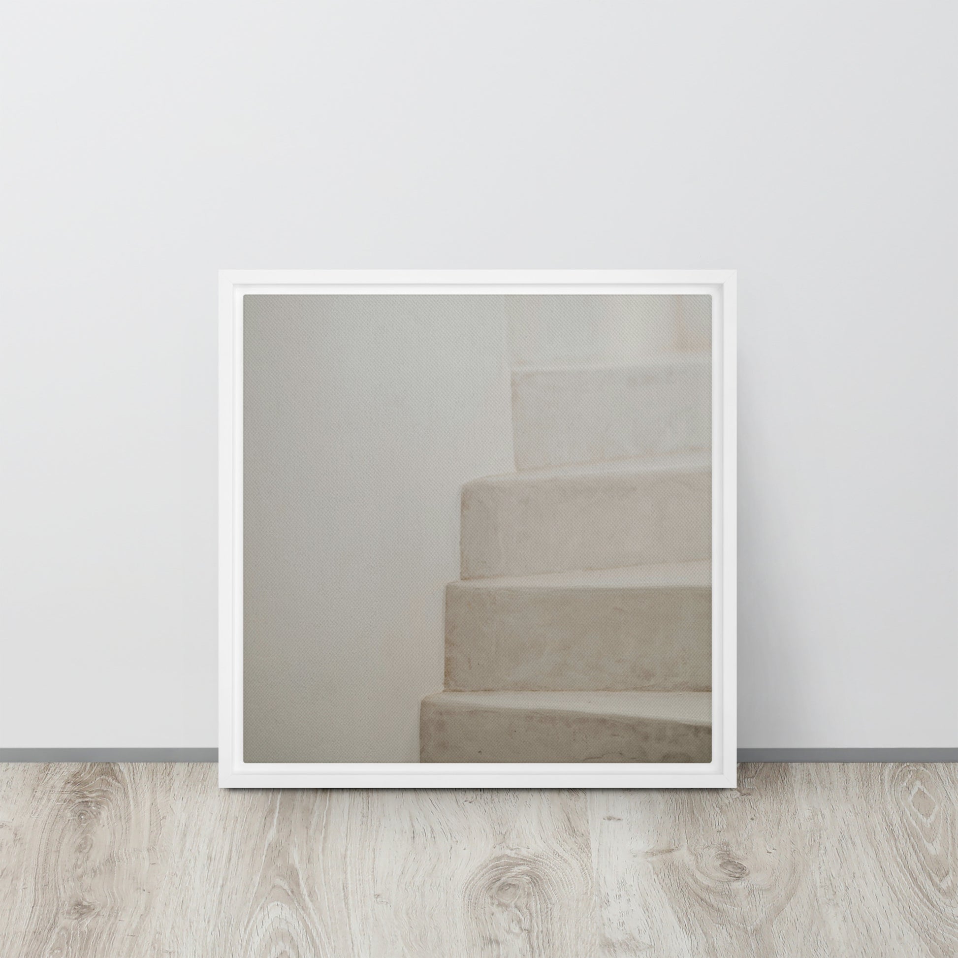 Mireille Fine Art, stair artwork canvas print, white floater frame 