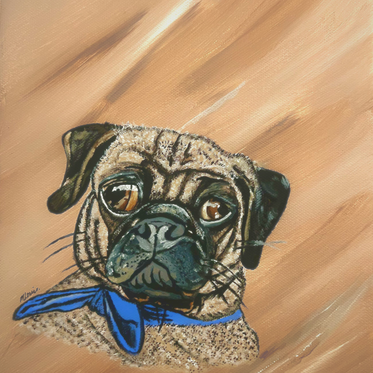 8x10 Pug dog painting. Tawny Pug by Mireille Louis. Mireille Fine Art