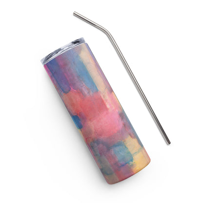 Mireille Fine Art, Stainless steel tumbler, 20 oz tumbler with metal straw, metal abstract print