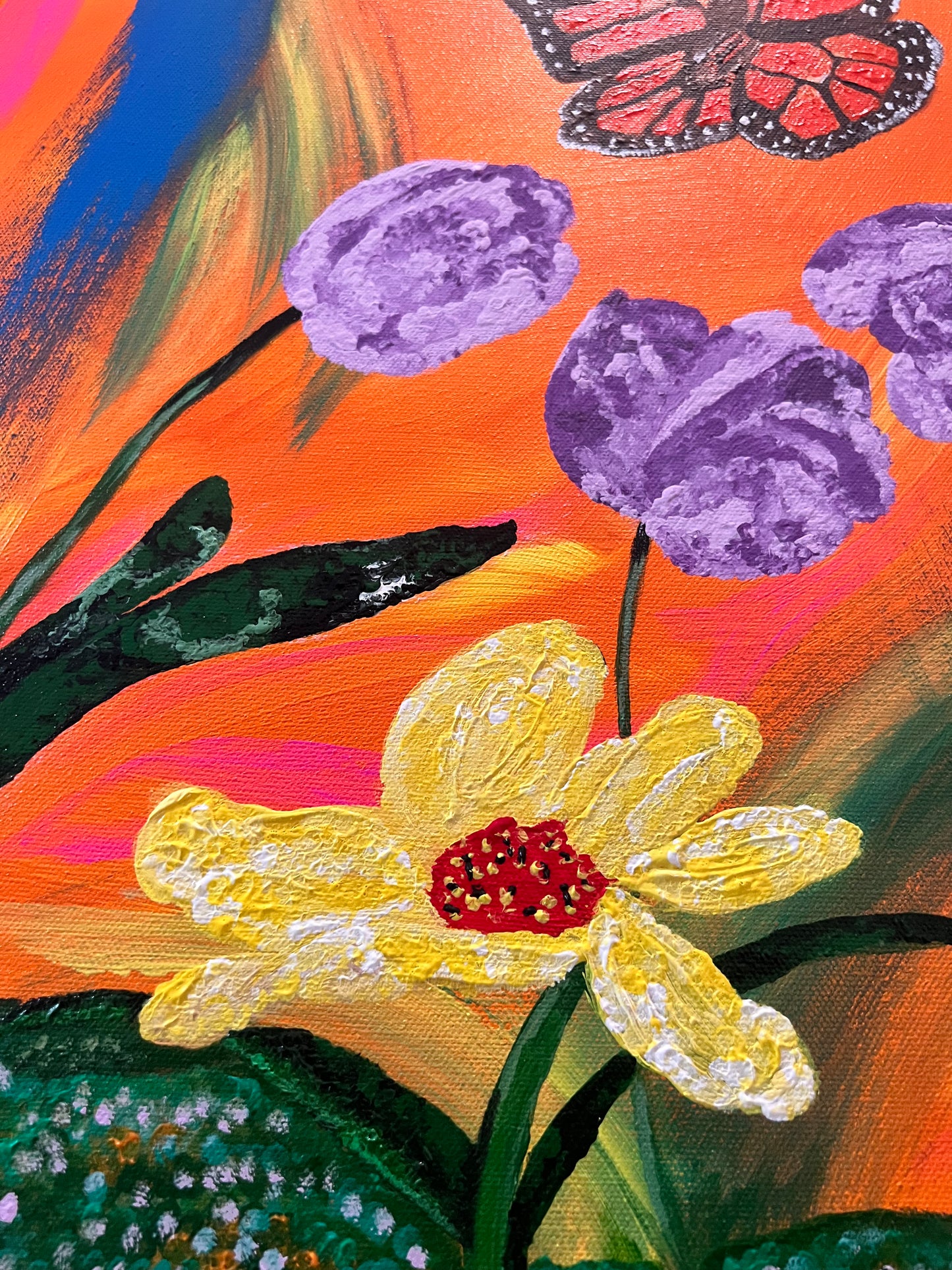 Mireille Fine Art, abstract flower artwork, scenic tulip flower, butterfly fine art painting 
