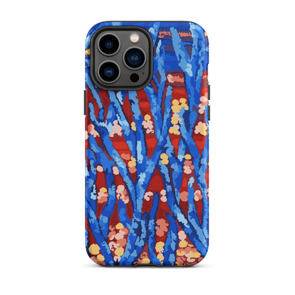 abstract blue floral iPhone tough case with modern art design
