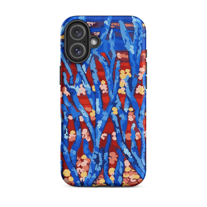 contemporary abstract art iPhone case with blue floral pattern