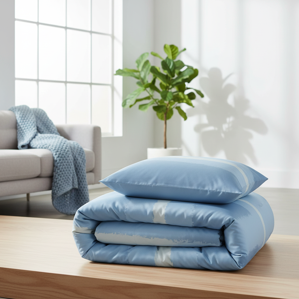 folded blue striped duvet cover for bedding 