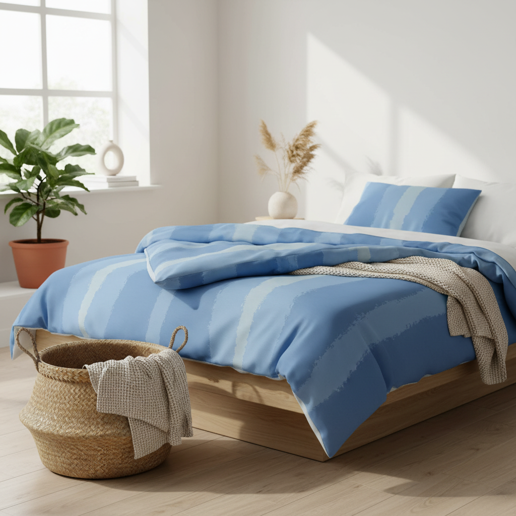 soft breathable blue striped duvet cover