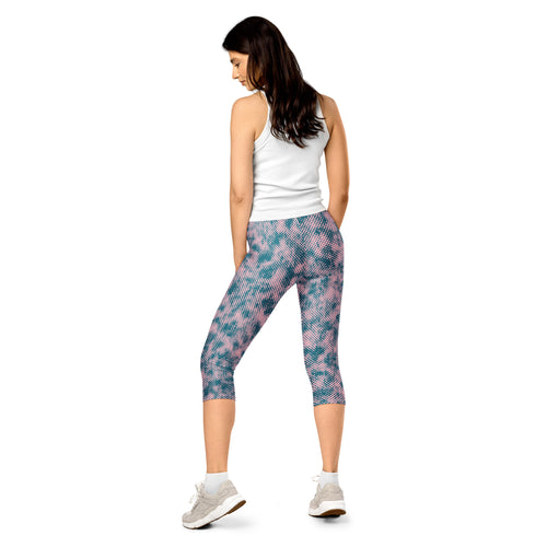 Abstract camo pattern capri leggings back view