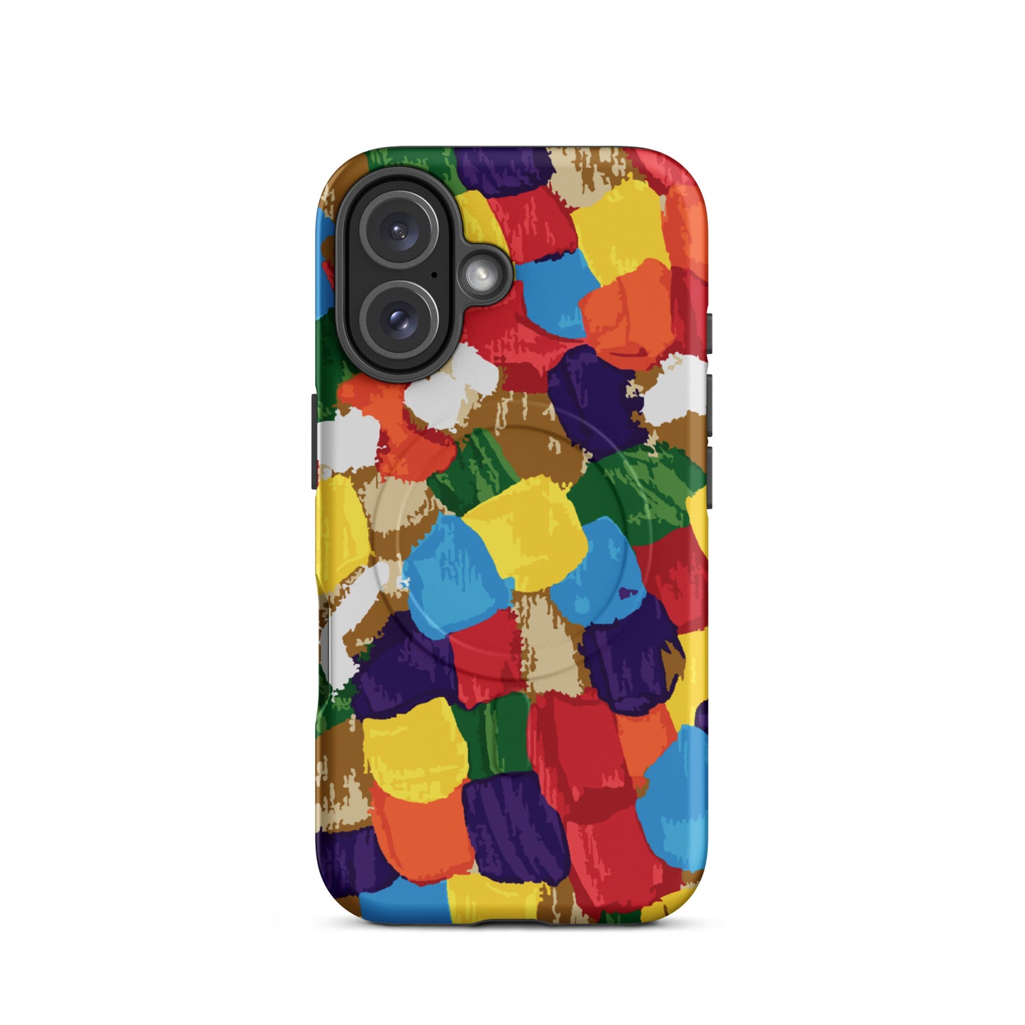 artistic iPhone case with gold and color block pattern