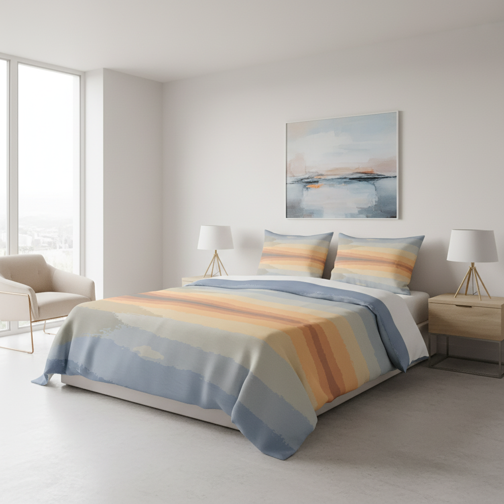 bedroom with abstract color hues duvet cover modern artistic bedding
