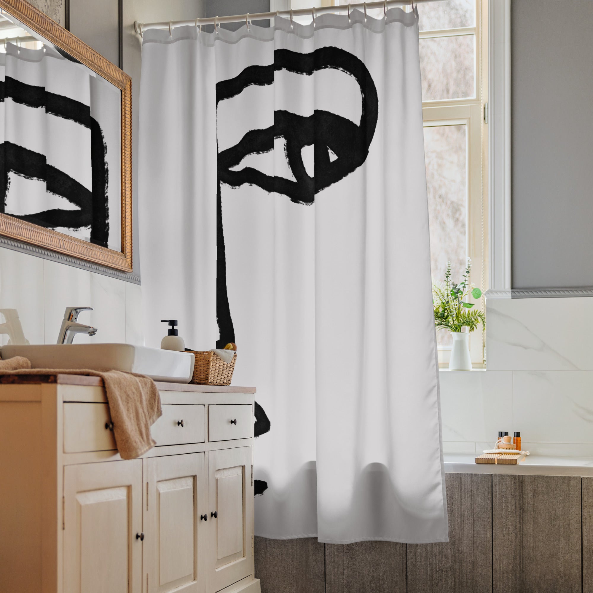 Abstract Face Line Art Shower Curtain - Mirfia