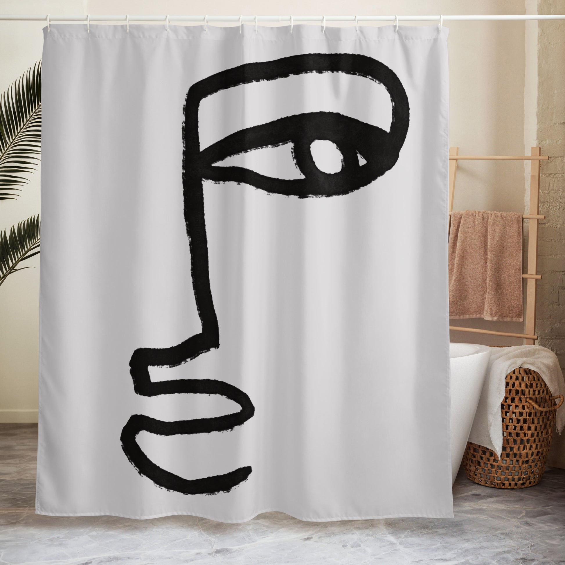 Abstract Face Line Art Shower Curtain - Mirfia