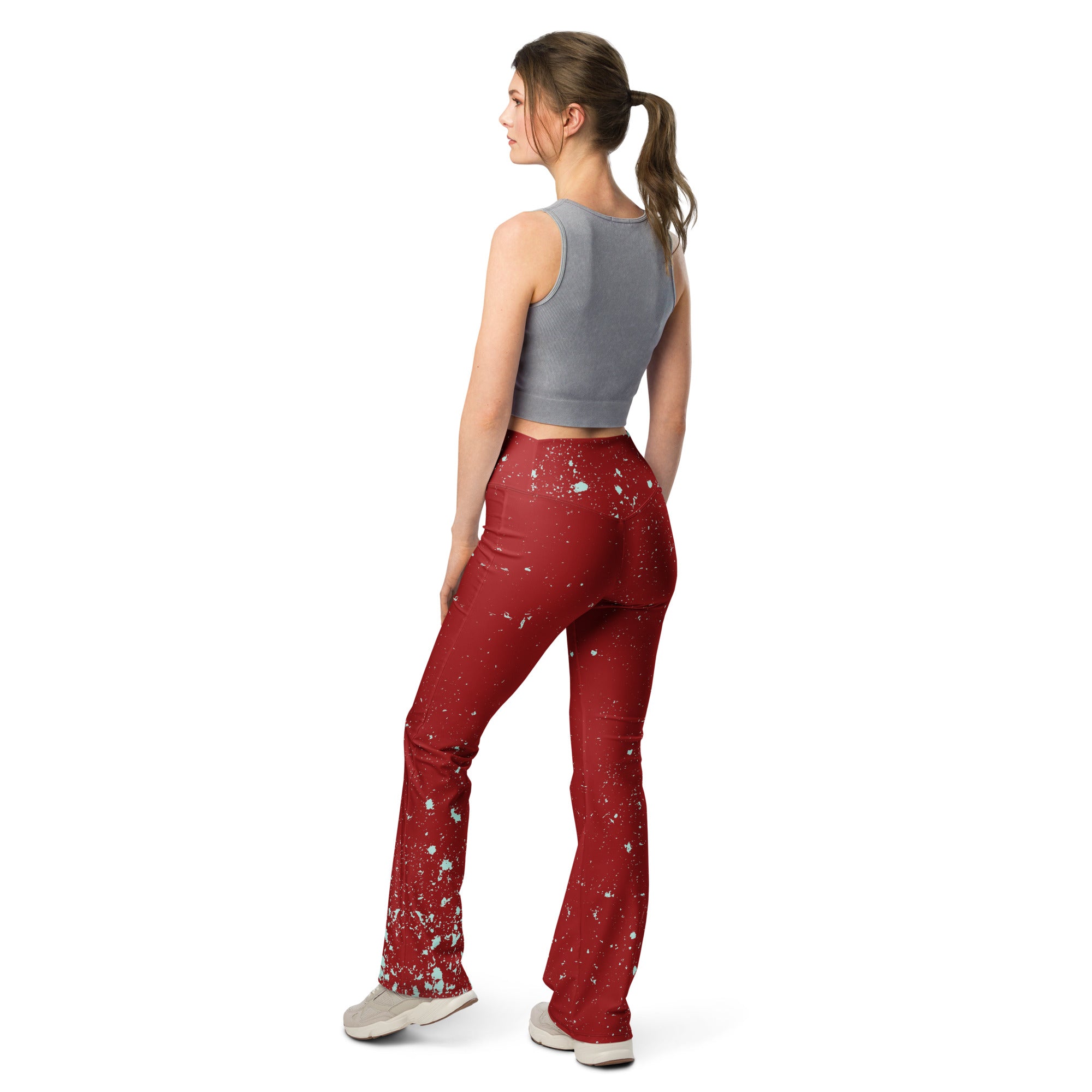 back view of butt-lifting flare leggings 