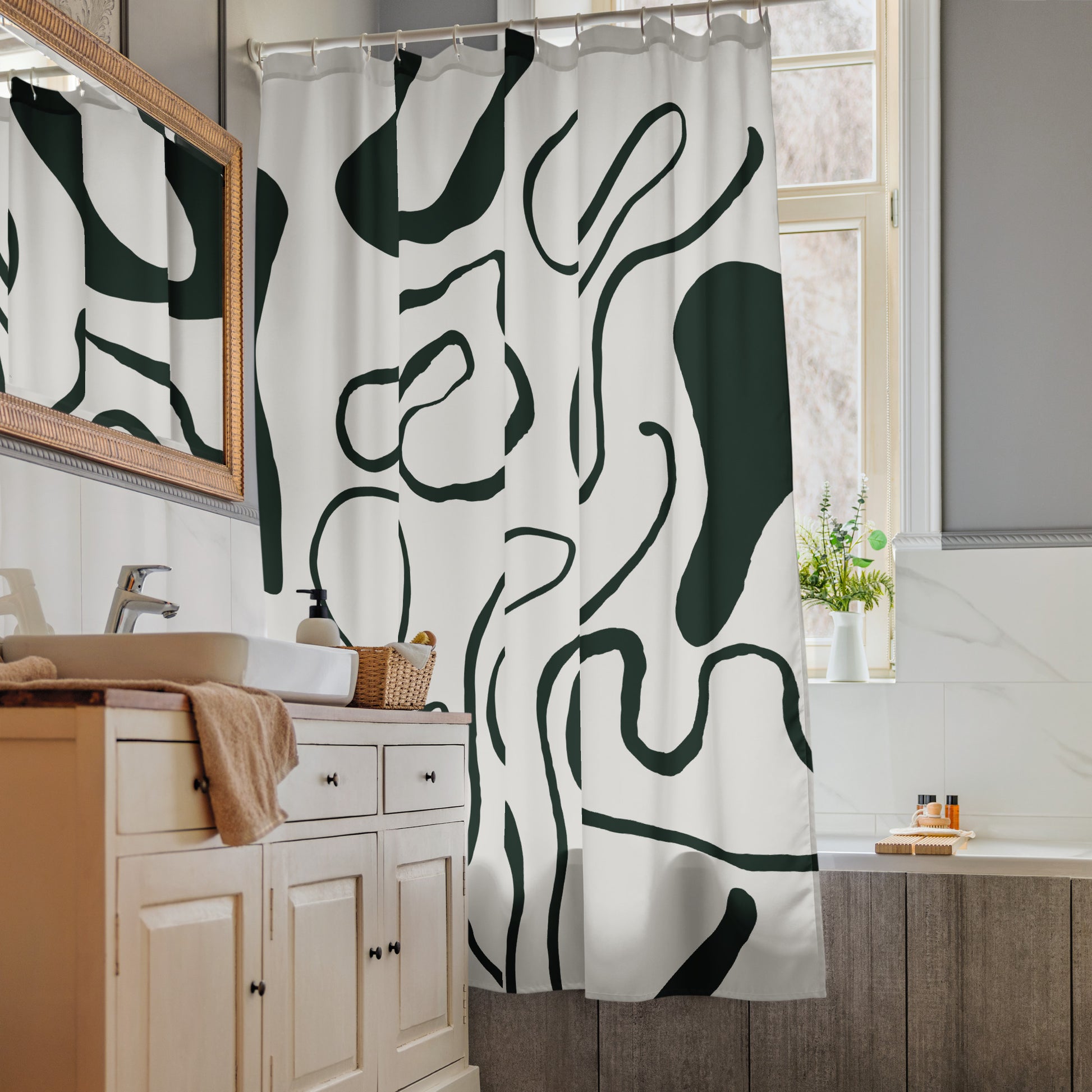 Abstract Green Lines Shower Curtain - Mirfia