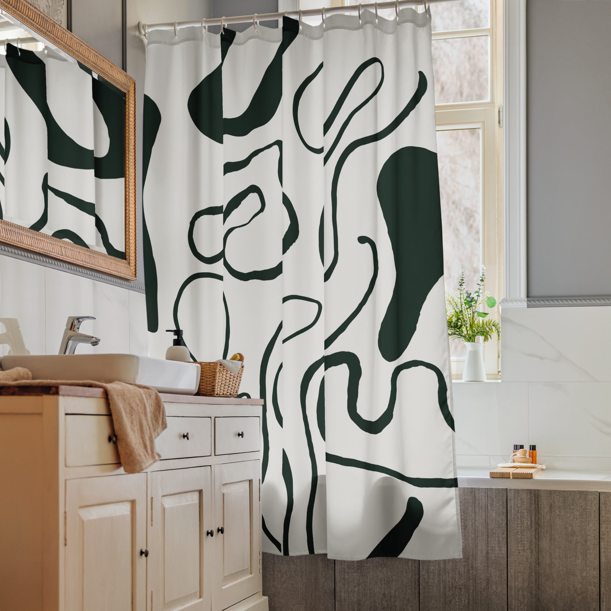 Abstract Green Lines Shower Curtain - Mirfia