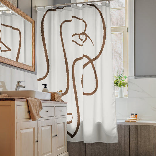 Abstract Face Line Art Brown Shower Curtain - Mirfia
