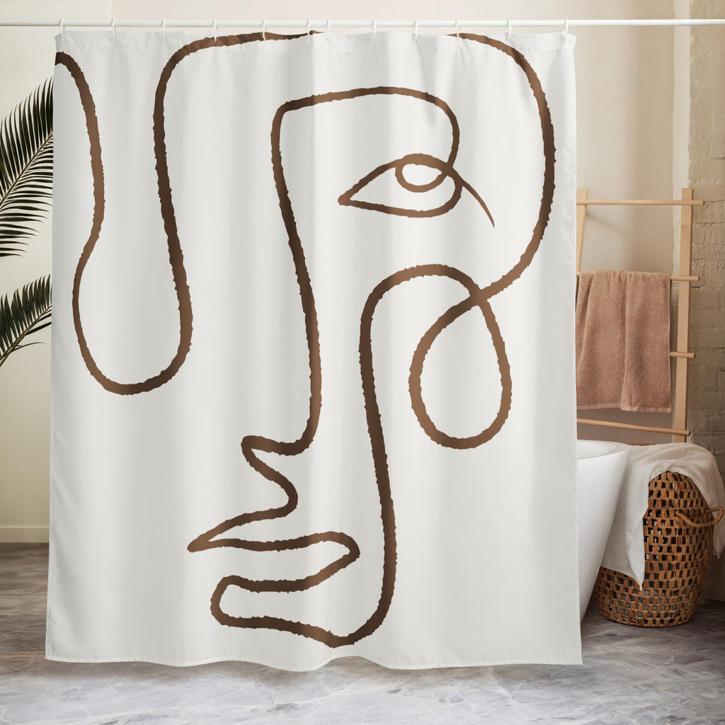Abstract Face Line Art Brown Shower Curtain - Mirfia